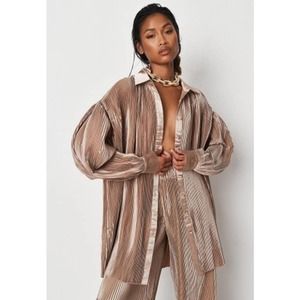 Delaney Childs Edit Premium Champagne Satin Plisse Extreme Oversized Shirt